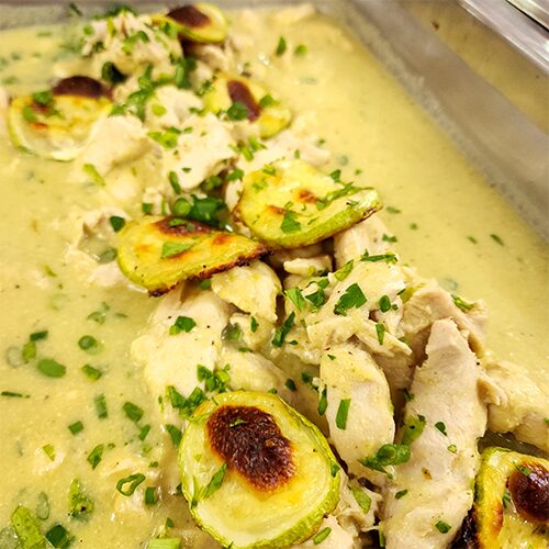 Fajitas de pollo en crema de zucchini