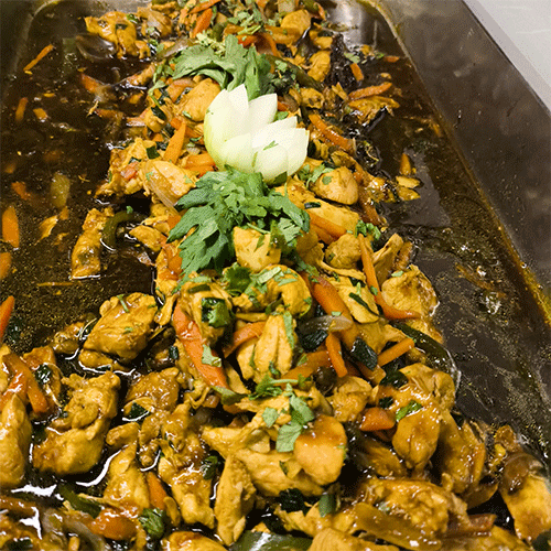 Fajitas de pollo en salsa teriyaki