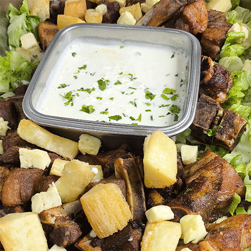 Cerdo frito en salsa ranch