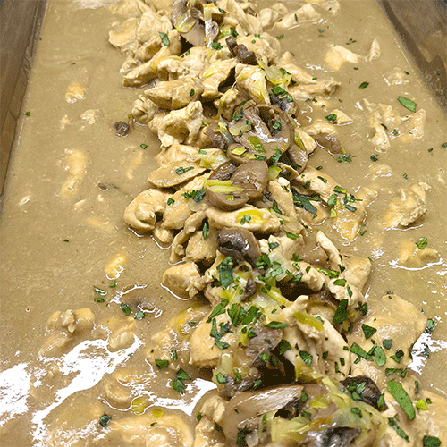 Fajitas de pollo en crema de champiñones